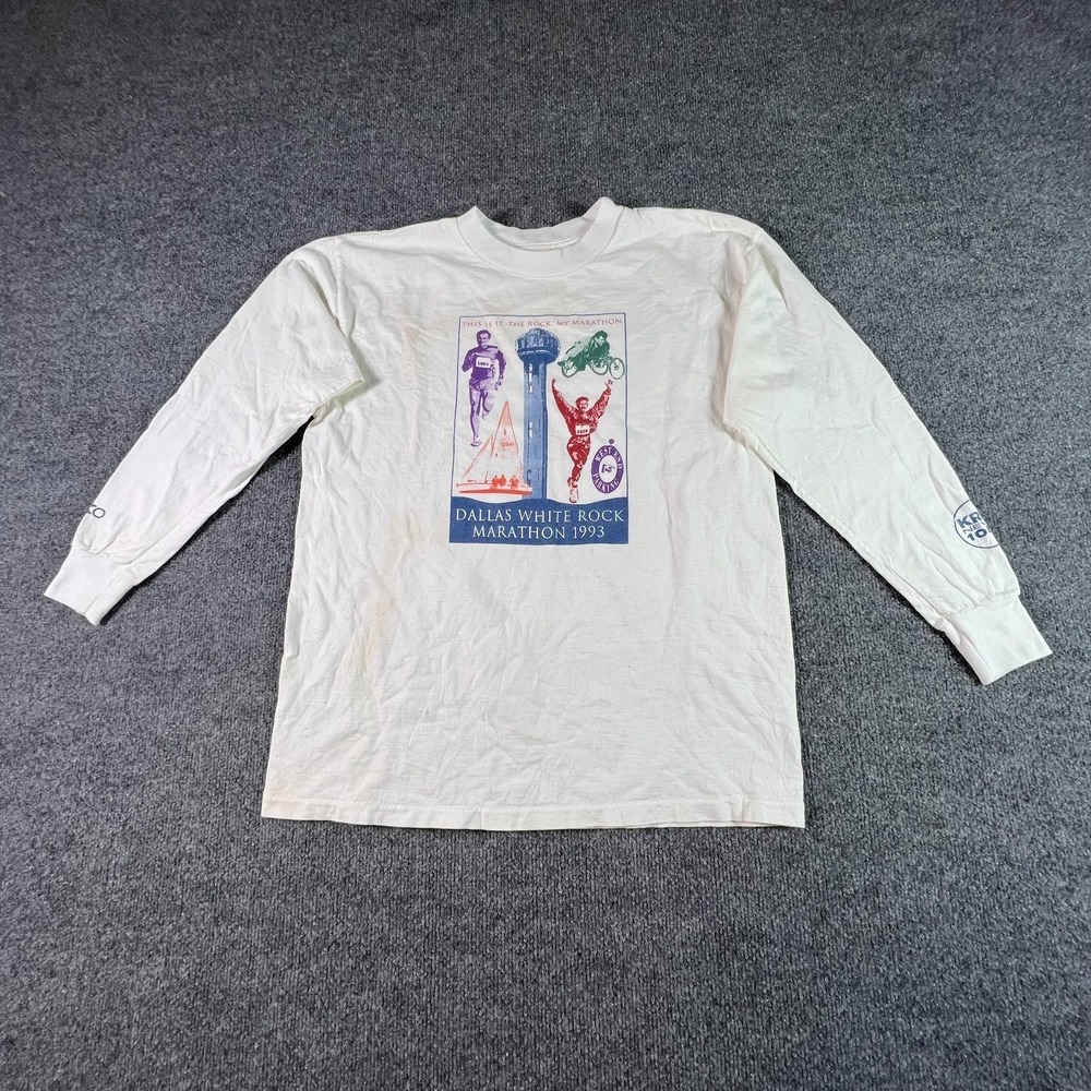 Vintage American Born T-Shirt Men's L Dallas White Rock Marathon 1993 Seiko USA